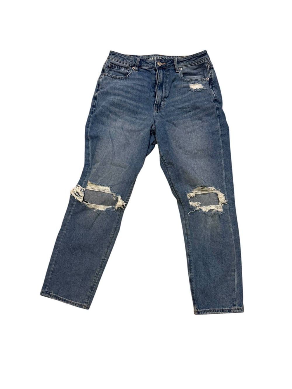 American Eagle Distressed Mom Jeans | Size 8 Short | Light Wash | Knee Rips